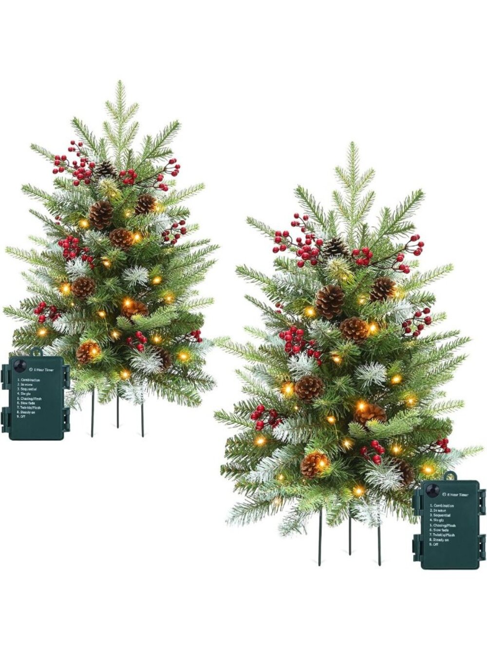 Set of 2 Pre-Lit 30" Christmas Tree Urn Fillers for Festive Outdoor Decor
